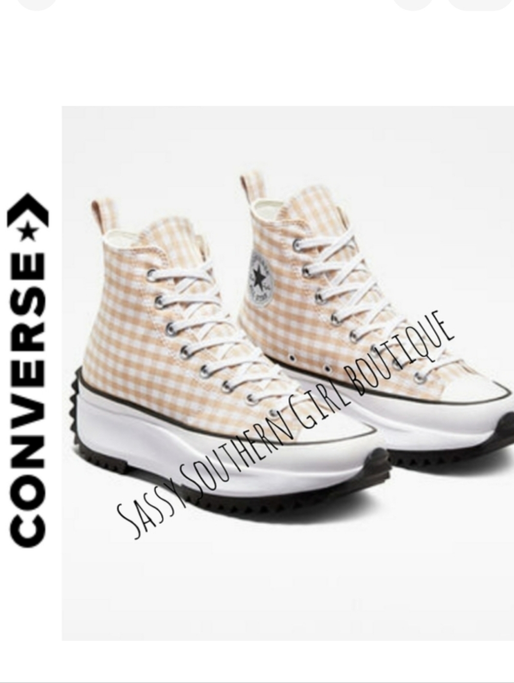 🆕⭐Converse tan gingham check chunky high tops